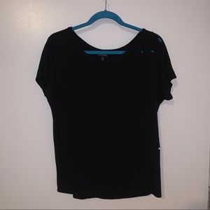 EXPRESS dolman short-sleeve off-the-shoulder stretchy distressed tee w/ holes